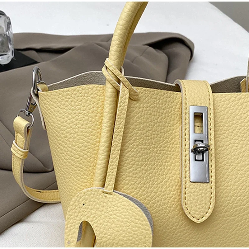 Koreanische Umhängetasche, weiche PU-Eimer-Handtasche, einfarbige Damen-Einkaufstasche mit großer Kapazität, Schultertasche für den täglichen Gebrauch – Detail 5