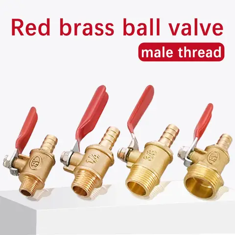 10pcs Brass Barb Ball Valve 1/8'' 1/2'' 1/4'' Male Thread Connector Joint Copper Pipe Fitting Coupler Adapter 6-12mm Hose Barb