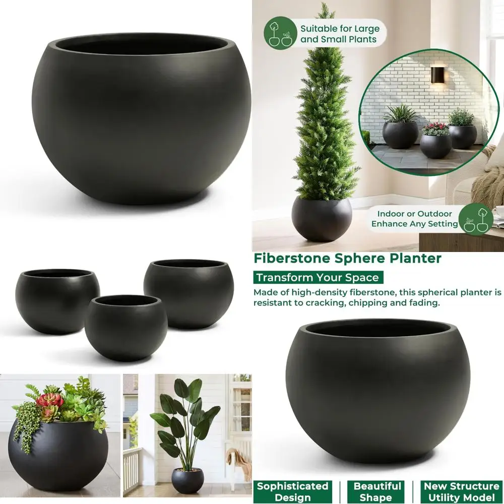 

Black Round 15.8 Inch Diameter Flower Pot with Drainage for Indoor and Outdoor Plants, Removable Plug Included
