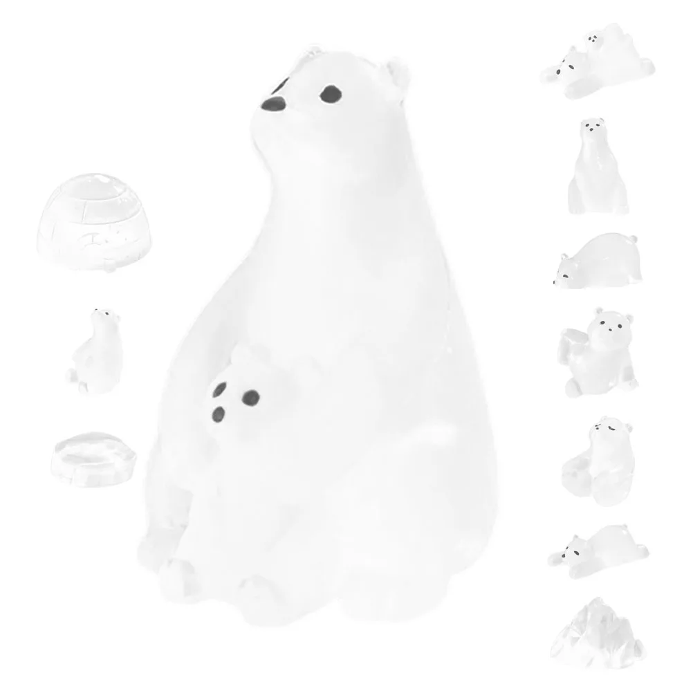 

11PCS Miniature Polar Bear Statues Resin Artic Animals Figurines Decor Garden Landscape Ornaments Home Tiny