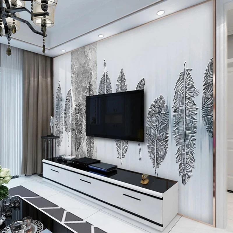 Custom Photo Mural Hand-Painted Feather Marble Pattern Wallpaper For Bedroom Living Room Home Decorative Wall Papers Backdrop