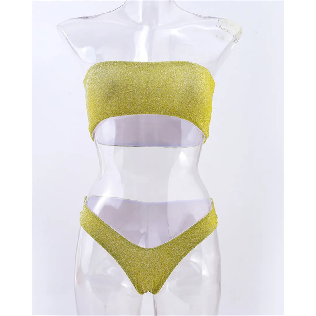 Glitzernder, funkelnder, trägerloser Bikini, Damen-Badeanzug, zweiteiliges Bikini-Set, Bandeau-Badeanzug, Badebekleidung, Badeanzug, Modell V2236. – Detail 20