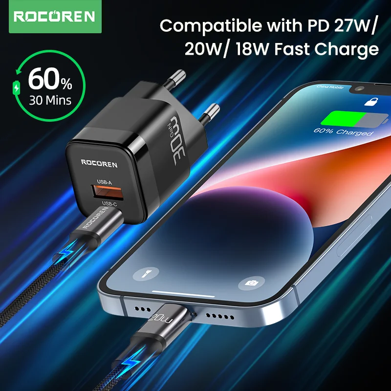 كابل شحن سريع من نوع C من Rocoren ، سلك سلك بيانات ، شاحن لهاتف iPhone 14 Pro Max ، 13 ، 12 ، X ، XS ، XR ، 8 ، 6s ، PD 20W