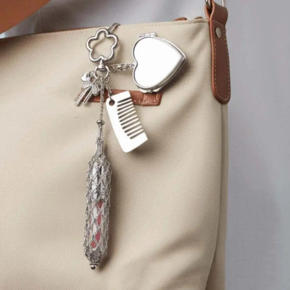 Portable Net Pocket Lipstick Bag Pendant Mini Bow Metal Mesh Bag Key Chain with Comb Creative Lipstick Cover Key Ring Travel