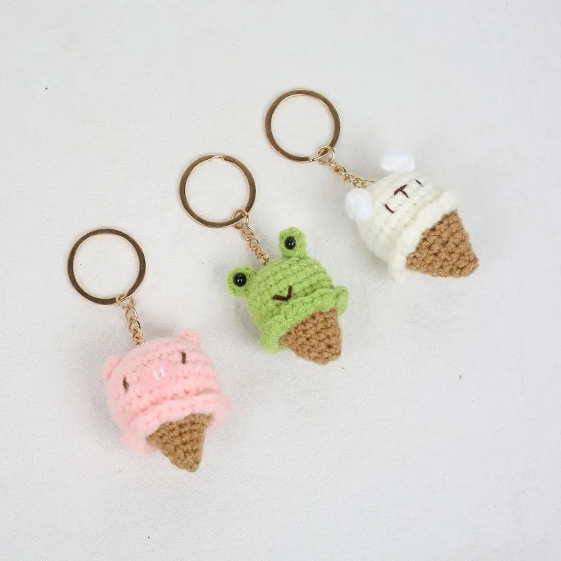 

Cute Ice Cream Design Animal Keyrings Mini Animal Series Crochet Keychains Handmaking Small Bear Doll Knitted Keychain Wholesale