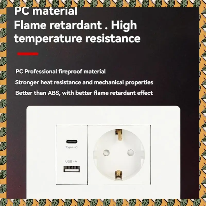 

A77I Standard Socket Wall Power Socket USB+TYPE-C+EURO Socket 180V-250V USB Power Adapter Socket Thailand EU Plug