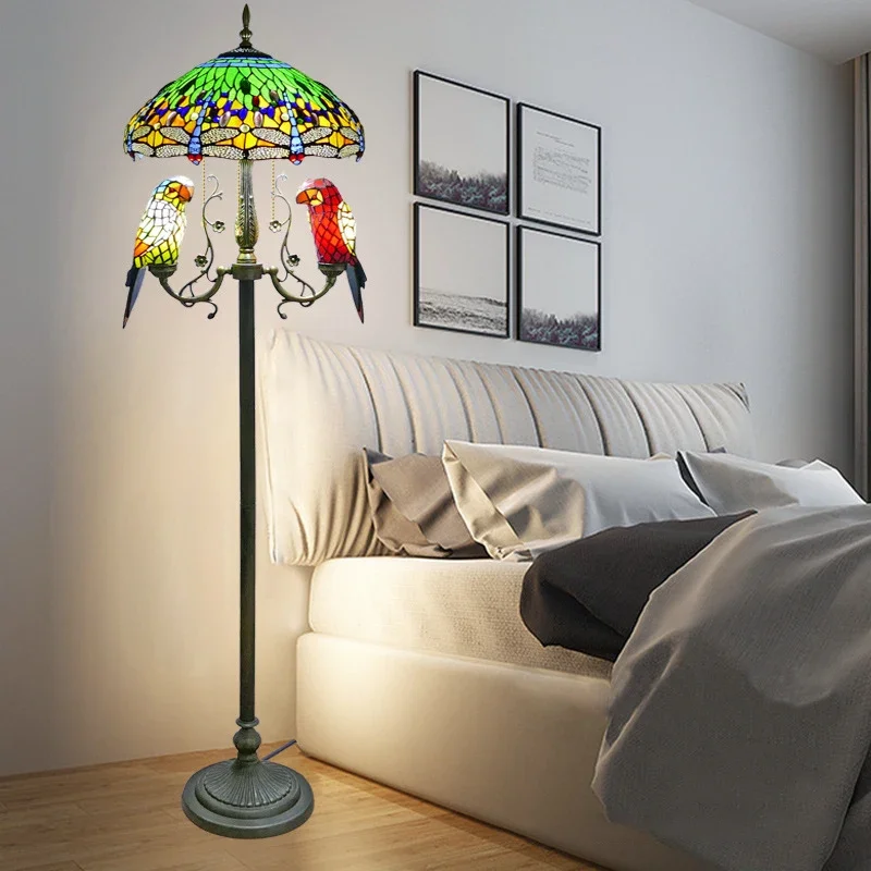 SOURA Tiffany Floor Lamp American Retro Living Room Bedroom Lamp Country  Stained Glass Floor Lamp