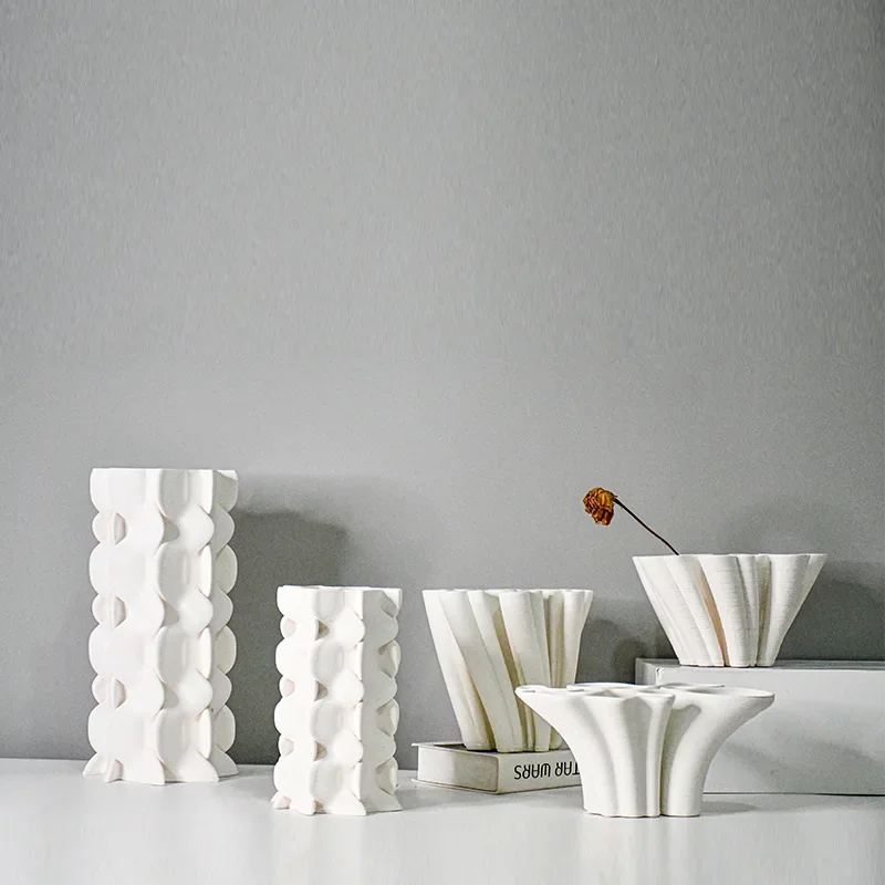 Geometric Ceramic Vase Three-dimensional Fold Pattern Petal Flower Vase Flower Pot Decorative Ornament Home Decoration