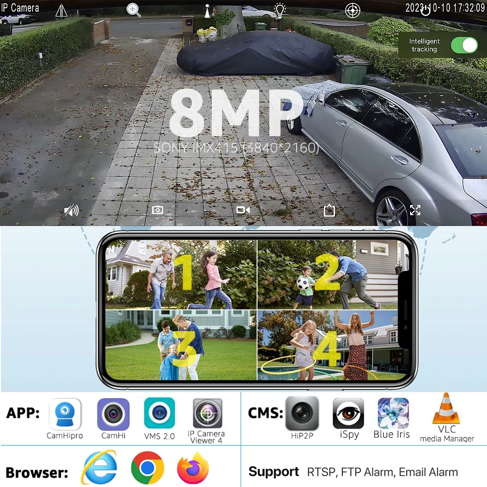 Imagem -05 - Câmera ip 8mp 4k Zoom Óptico 5x 10x Câmera de Vigilância Wi-fi Externa Rastreamento Automático Ptz Metal Total Cftv Câmera de Segurança Domo Camhipro Rtsp Ftp Aplicativo pc 5mp