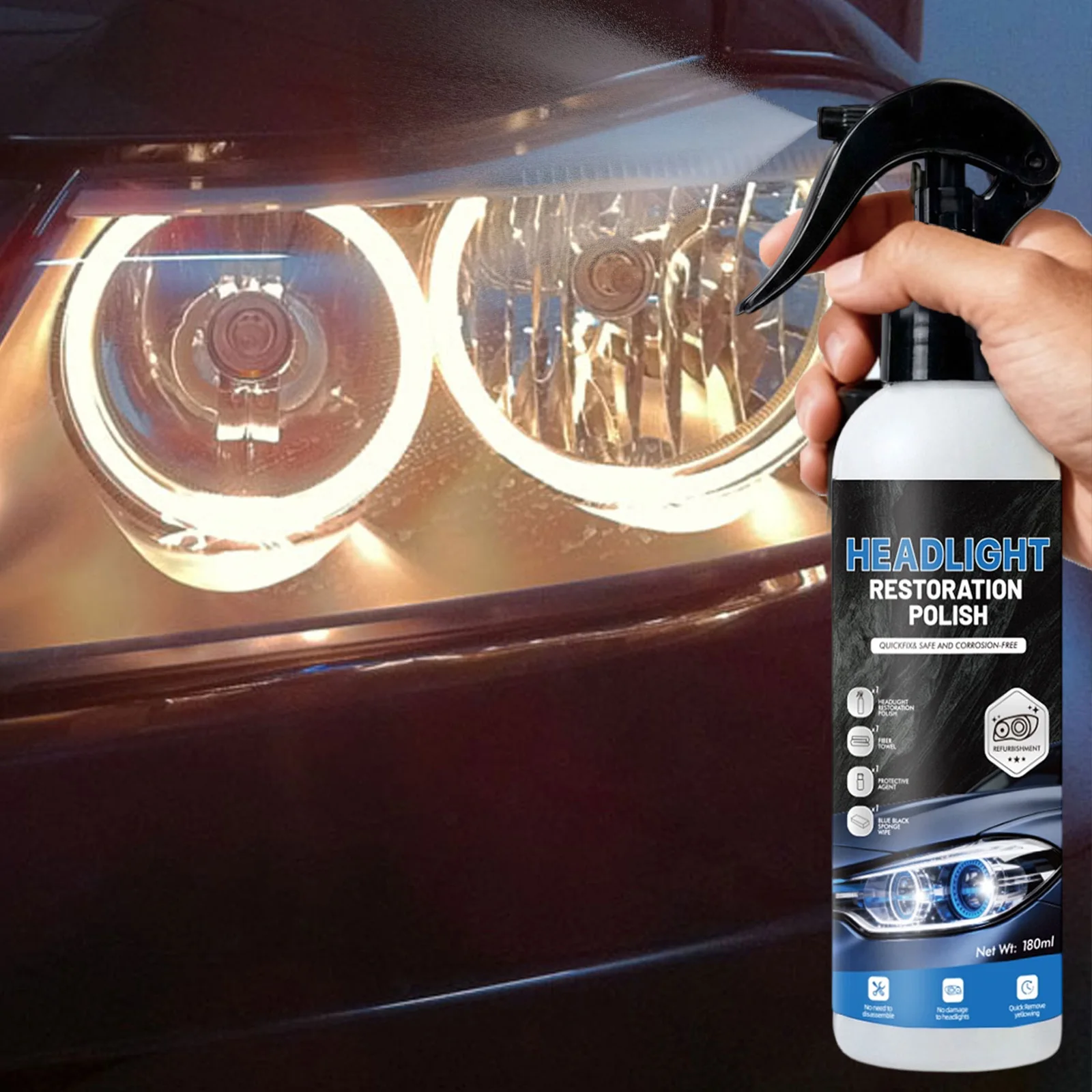 Cars Headlight Restoration Kits Multi Purpose Versatile Headlight Refurbish Kit 180ml+10ml for Oxidized&Yellowed Headlamps