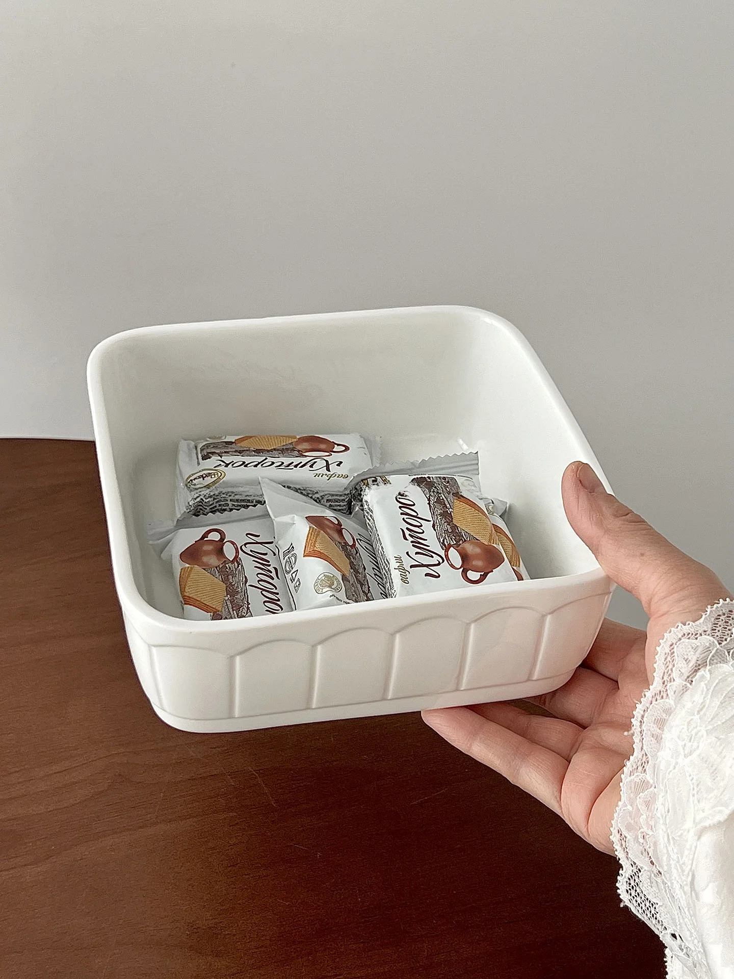 Simple White Ceramic Bowl Square Rice Baking Bowl Air Fryer Oven Special Use Roasting Bowl Salad Bowl Home Use