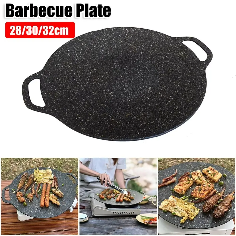

28/30/32 см новая корейская тарелка для барбекю с антипригарным покрытием и ручкой, круглая уличная плита для путешествий на открытом воздухе, кемпинга