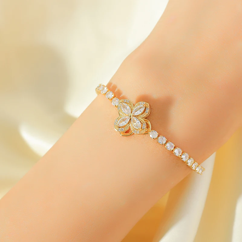 EILIECK Neue Mode Edelstahl Rotierendes Grünes Kleeblatt Zirkon Halsketten-Armband-Set für Frauen Trendiger Wasserdichter Schmuck Geschenk – Detail 13