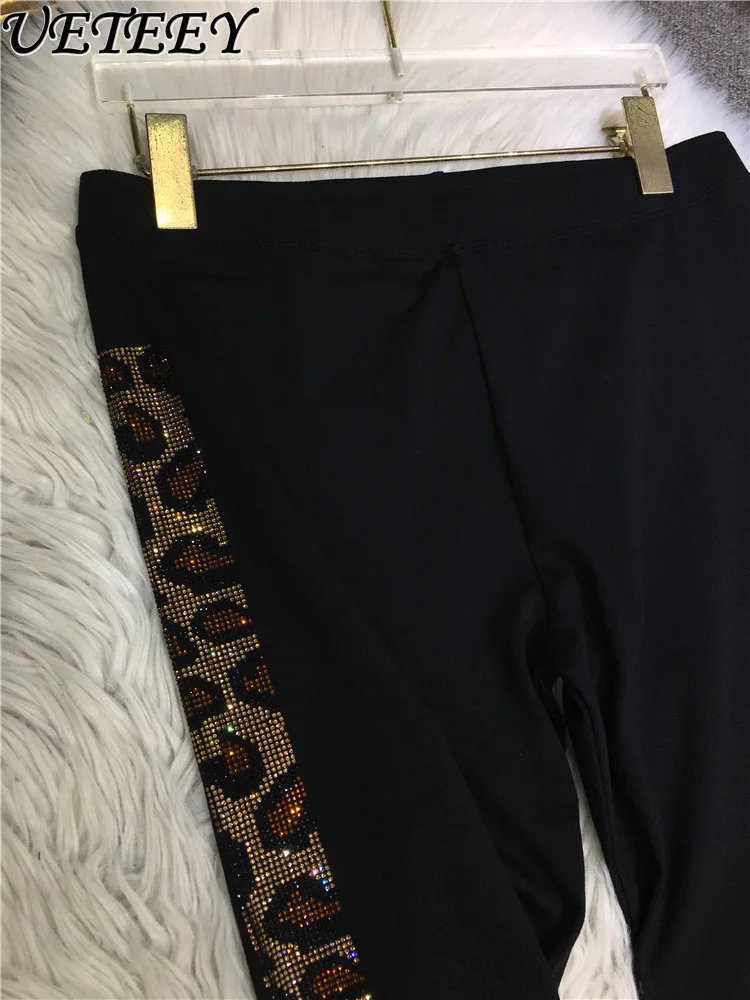 

Heavy Industry Rhinestone Leggings for Women Autumn Winter New Versatile Black Leopard Print Slimming Tight-Fitting Skinny Pant