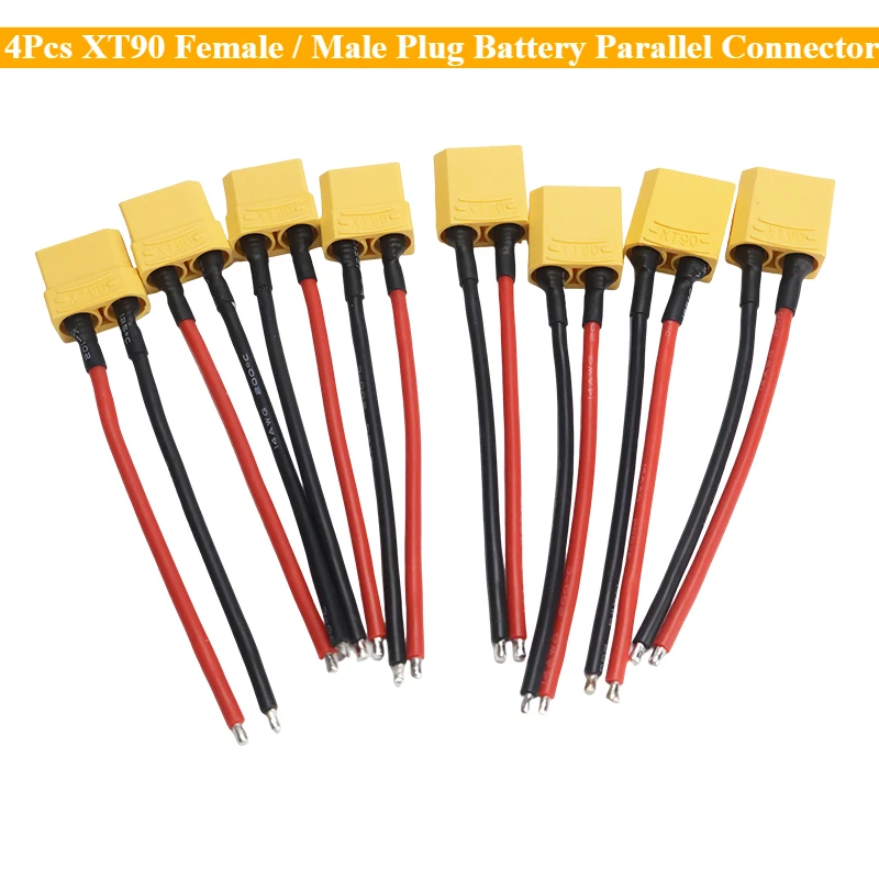 4Pcs XT90 Female / Male Plug Battery Parallel Connector with Silicone Flexible Wire 14AWG 100MM for RC Lipo Battery Motor Expand