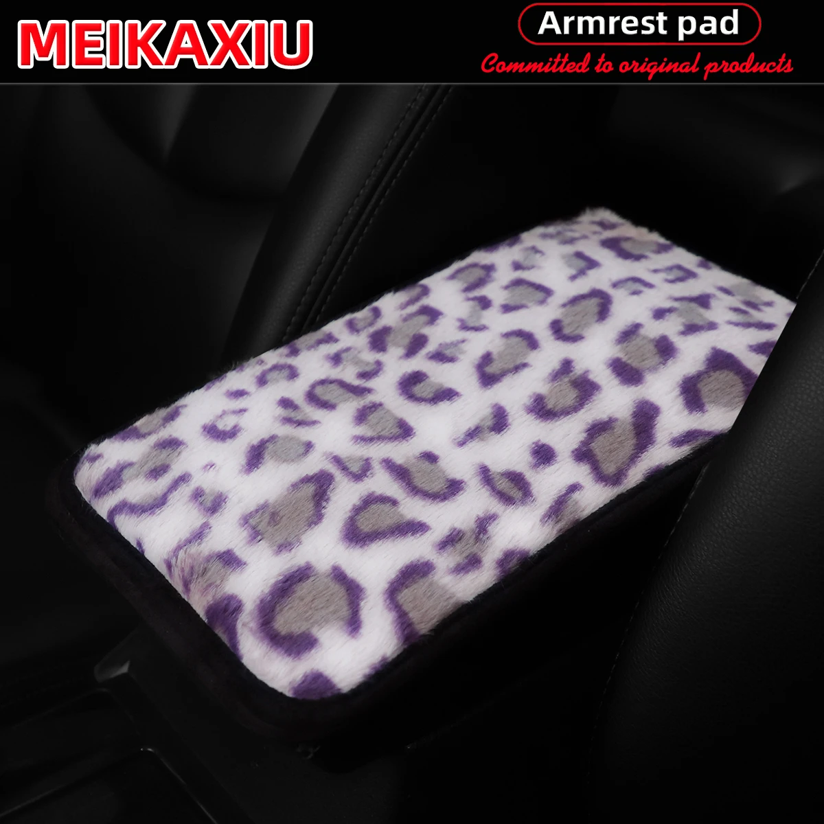 Weiche und bequeme Plüsch-Armlehnenabdeckung für das Auto mit Leopardenmuster und rutschfester Funktion, 32 cm x 19 cm. Auto-Dekorationsartikel für Frauen. – Detail 9