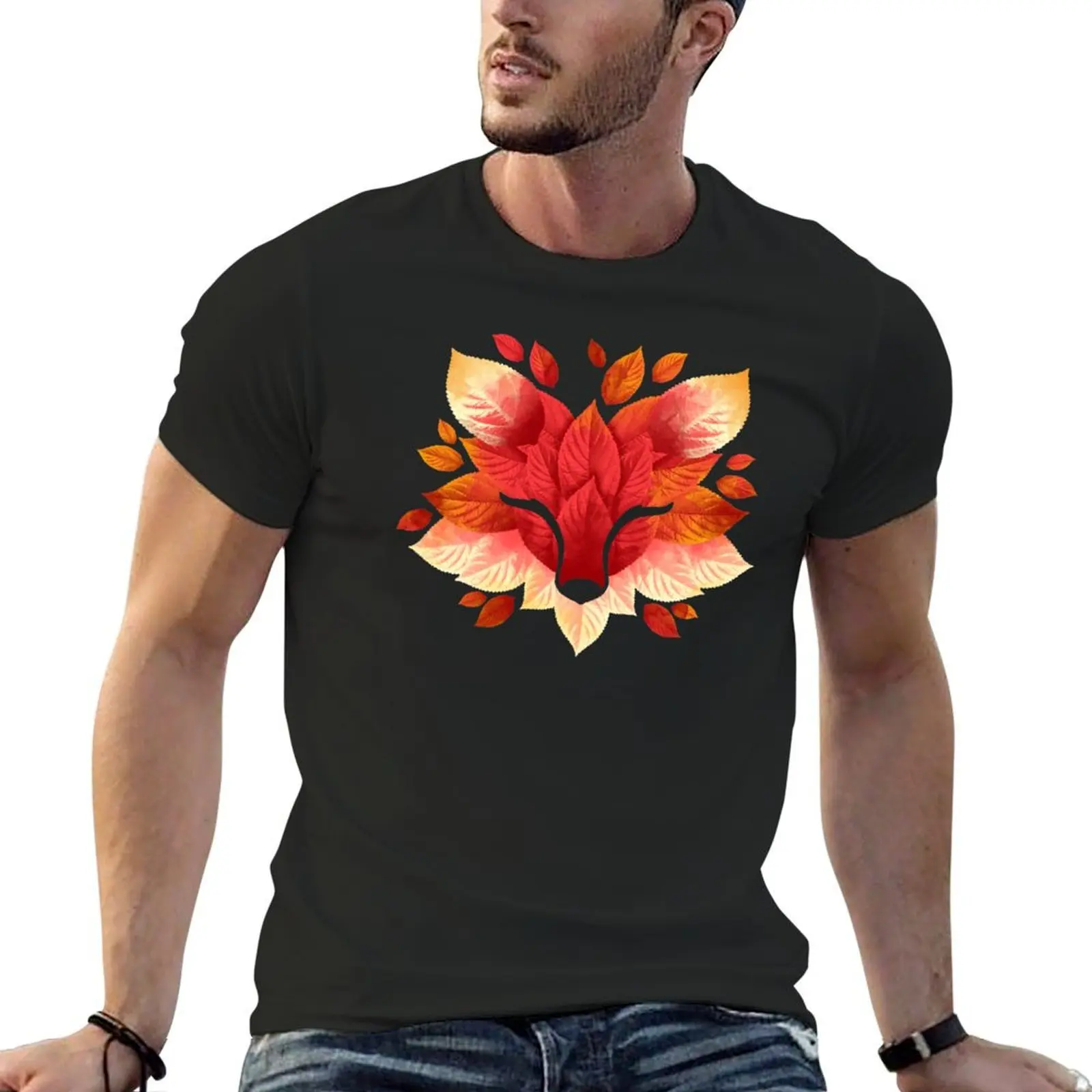 

Fox of leaves T-Shirt sublime cotton graphic tees sweat heavyweights plus size men clothing