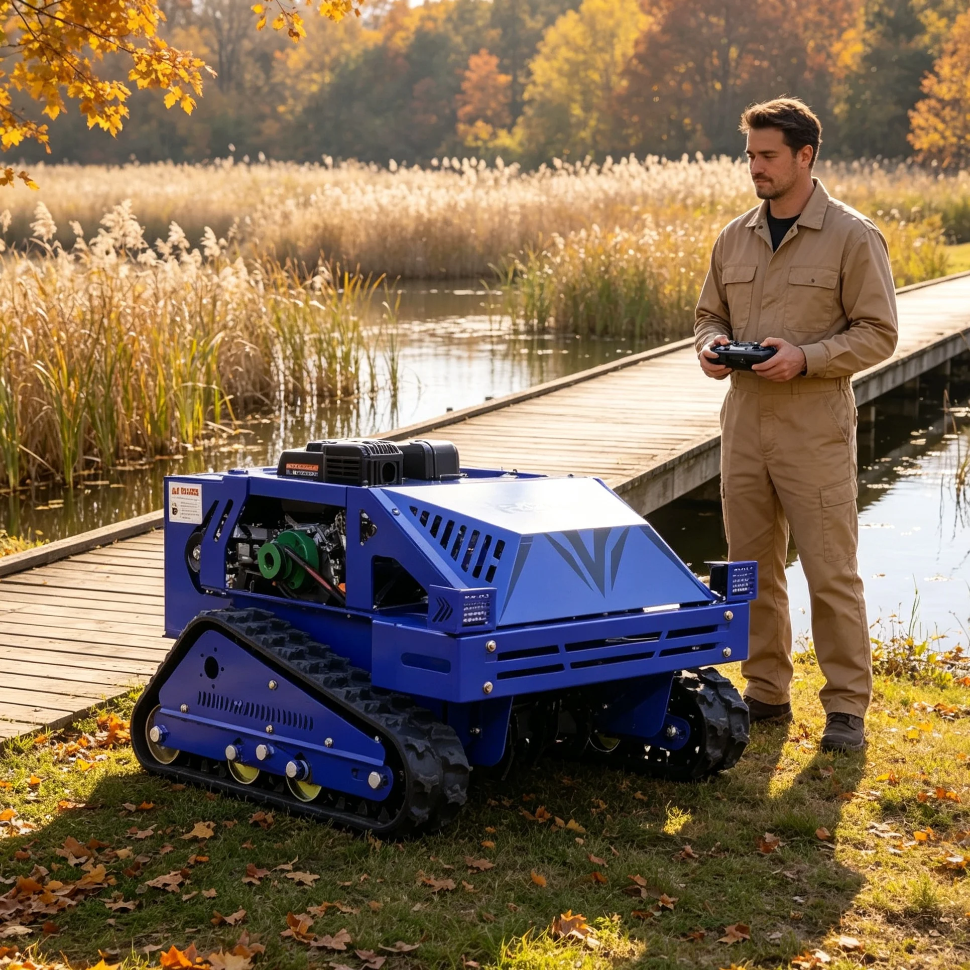 Customized tracked lawn mower supports GPS memory planning route, optional cutting width, reliable on steep slope roadside green