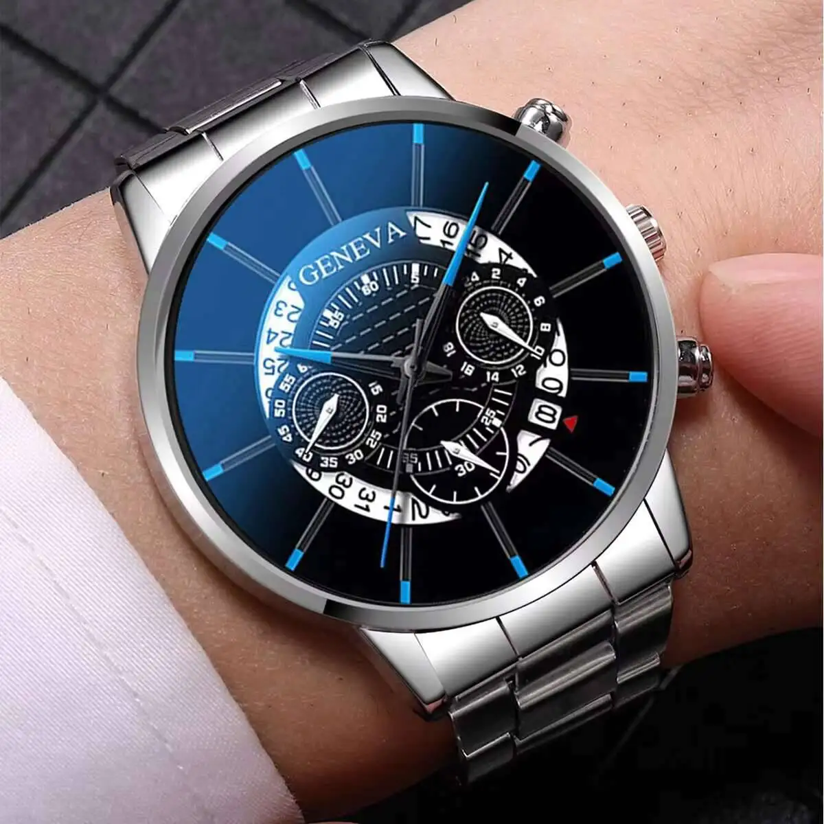 2 pçs de luxo masculino negócios relógios moda banda aço masculino analógico relógio quartzo pulseira conjunto relogio masculino (sem caixa)