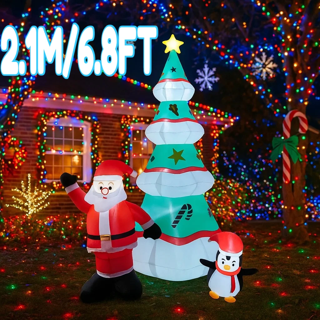 

2.1M/6.8FT Inflatable Santa Claus Penguin Christmas Tree Light LED Home Holiday Lighting Decoration Yard Xmas Ornaments Supplies
