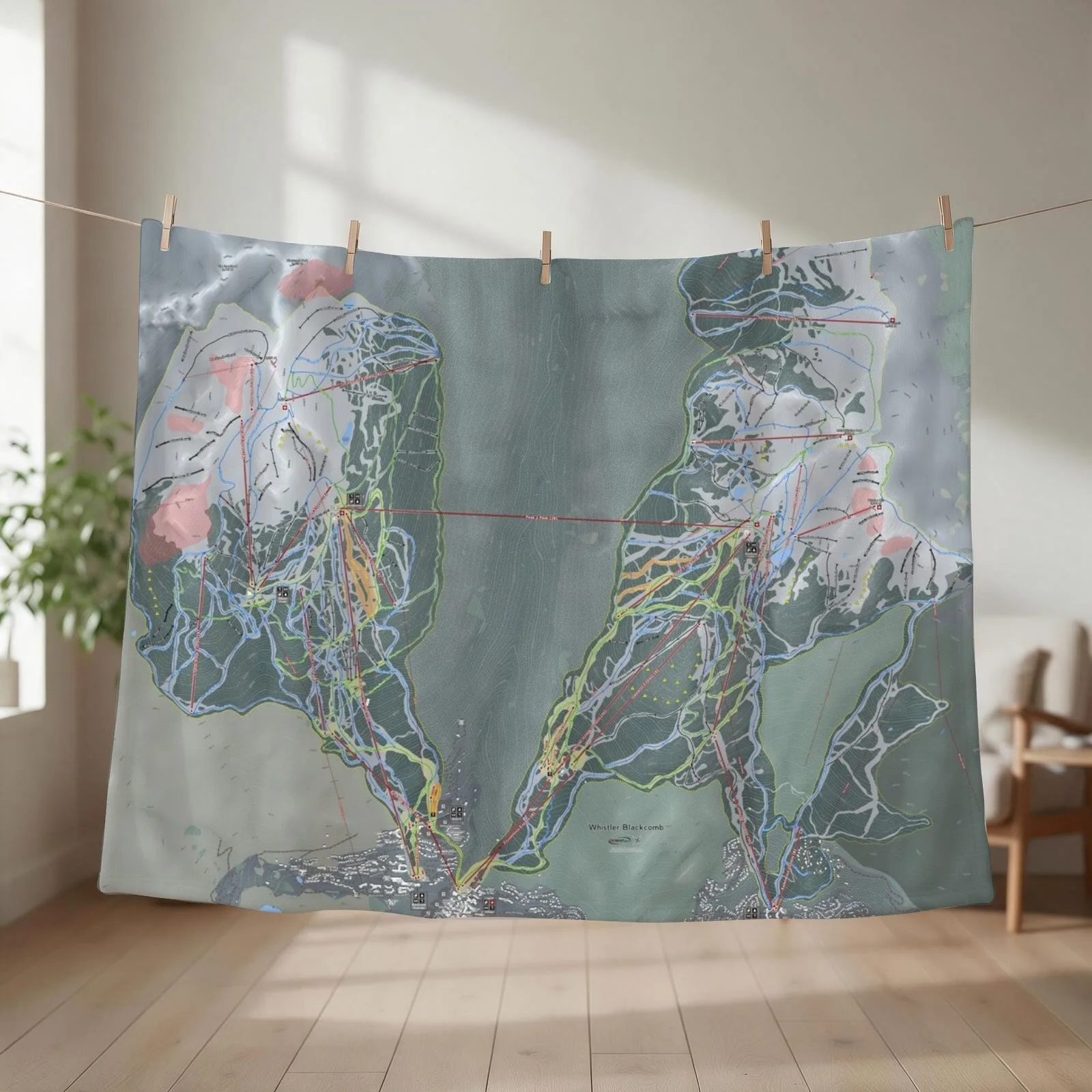 Whistler Blackcomb Resort Trail Map Throw Blanket Furrys Plaid Beautifuls Personalized Gift Blankets