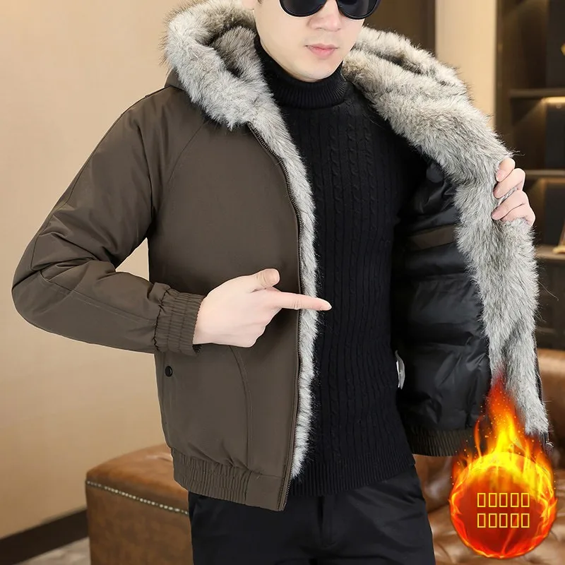 

Зимнее мужское пальто 2025 года: утепленное, из хлопка, с капюшоном, в молодежном стиле, приталенное, из полиэфирного волокна