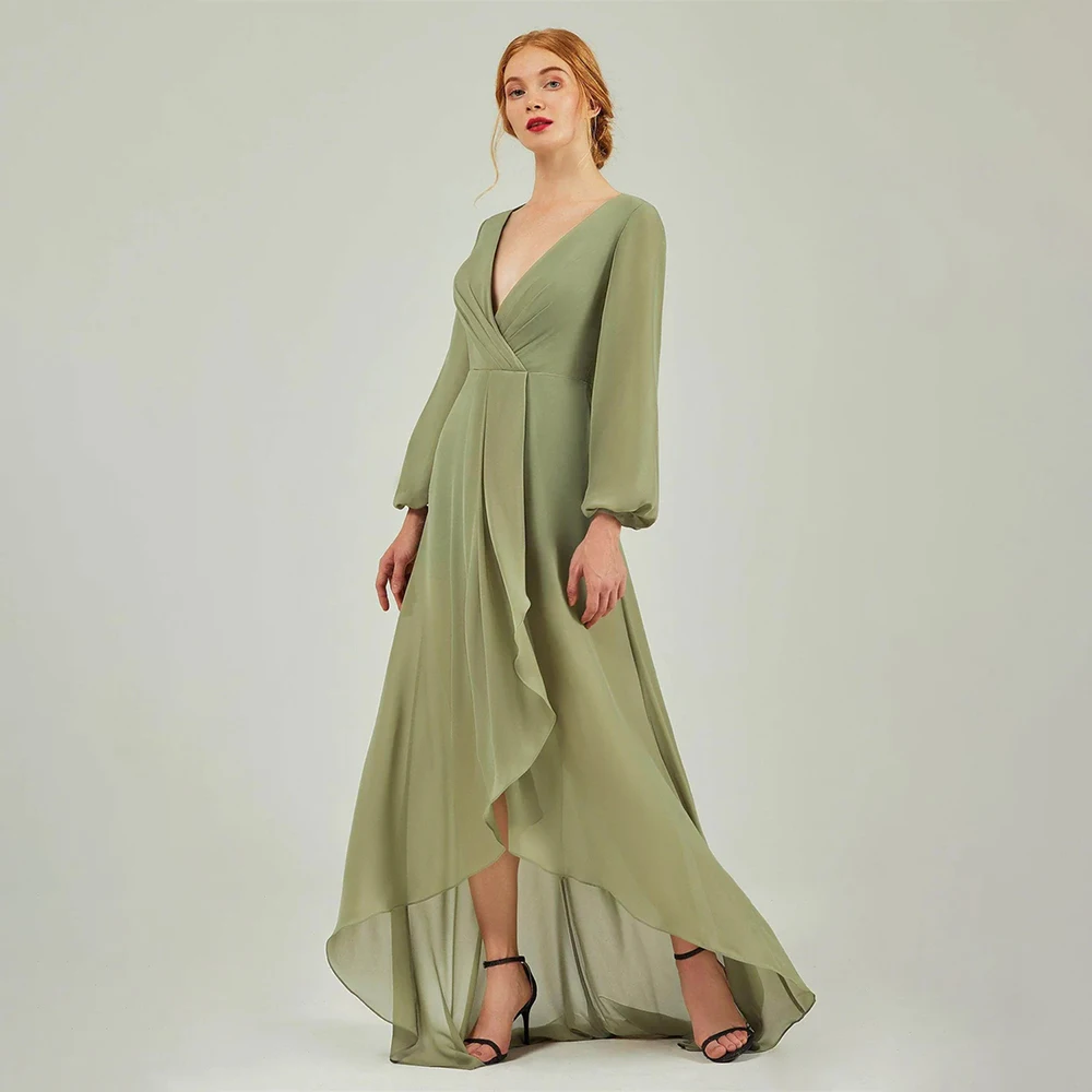 

Вечерние платья женские элегантные с v-образным вырезом и длинным рукавом с рюшами плиссированные трапециевидные платья по подолу платья для выпускного вечера вечерние платья коктейльные платья