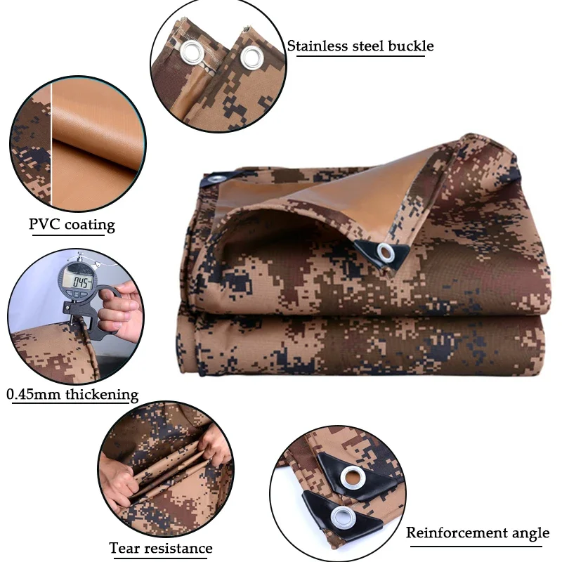 450GSM Oxford Camouflage Tarpaulin Rainproof Cloth Outdoor PVC Camping Tent Sail Heavy Duty Truck Shelter Cover Boat Tarps