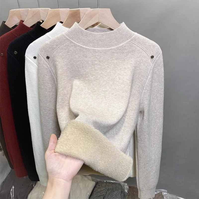 High-End Women's Knitted Sweater Half High Collar Pullover Inner Wear T-Shirt Set Dongguan Daliang Wool Weaving Direct Sale - Image 2