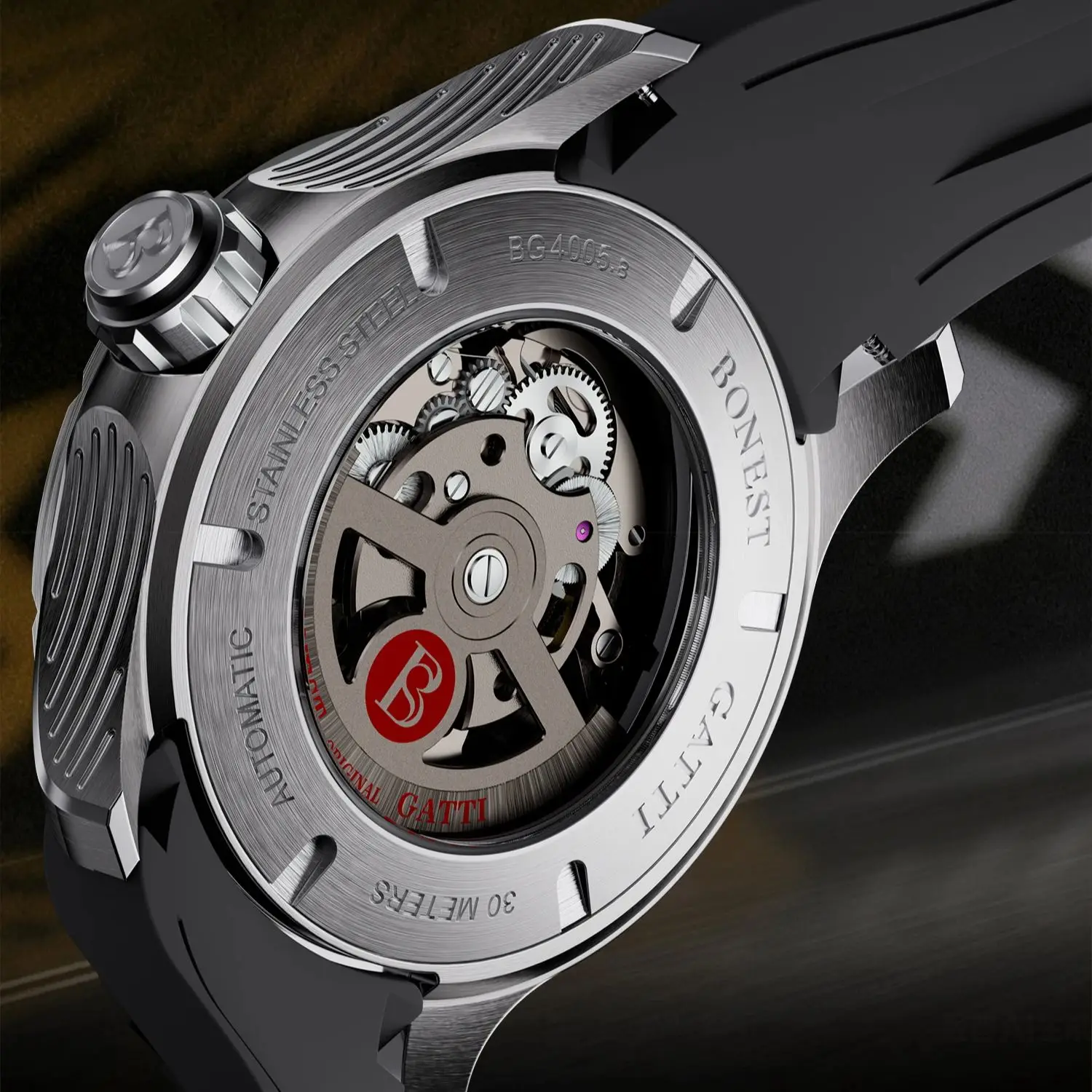 BONEST GATTI Men Automatic Watch 44MM Mechanical Wristwatch 30M Waterproof Sapphire Luminous Racing Caliper Dial