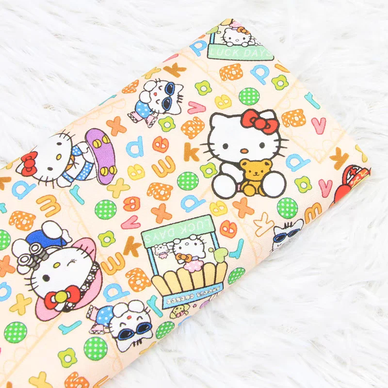 Sanrio Hello Kitty Luck Days Plain 100% Cotton Fabric For Sewing Patchwork Clothes DIY Quilting Needlework Material