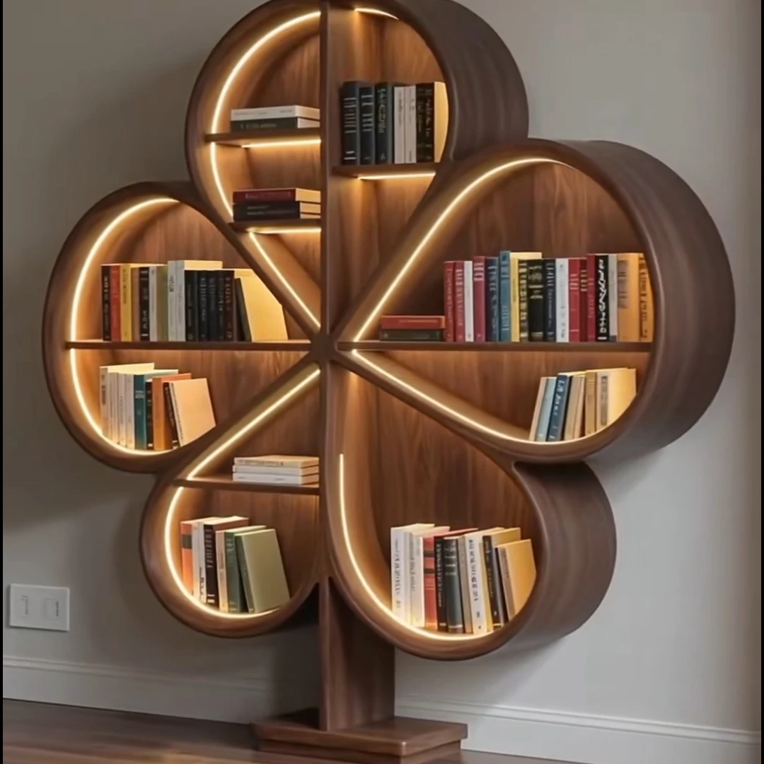 Song-style aesthetics North American black walnut special-shaped bookshelf Modern high-end solid wood wall-mounted bookcase