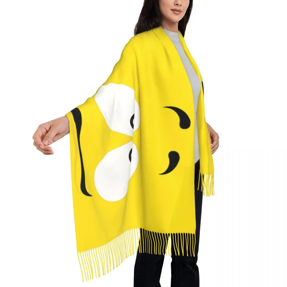 Cartoon Chocolate Yellow Candy Faces Tassel Scarf Women Soft Shawl Wrap Ladies Winter Scarves