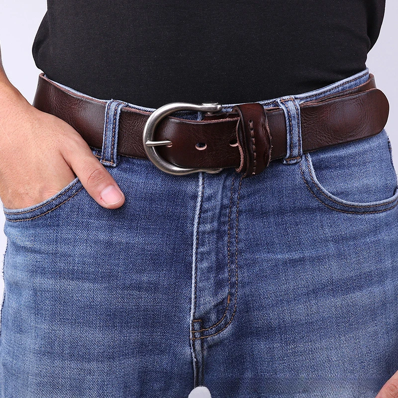 3.8cm/1.5'' Men's Genuine Leather Belt First Layer Leather Pure Cowhide Rusty Alloy Buckle Trendy Korean Style Wild Jeans Belts