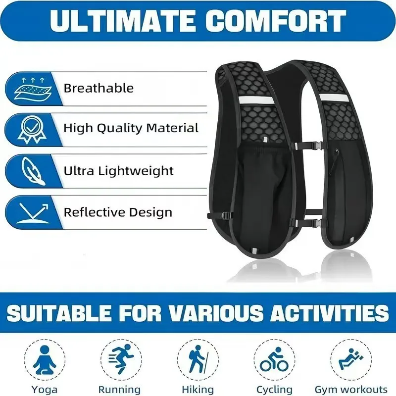 Unisex Running Hydration Vest, Water-Resistant Breathable Hydration Backpack for Running Hiking Cycling Trail Marathon Sports image 4