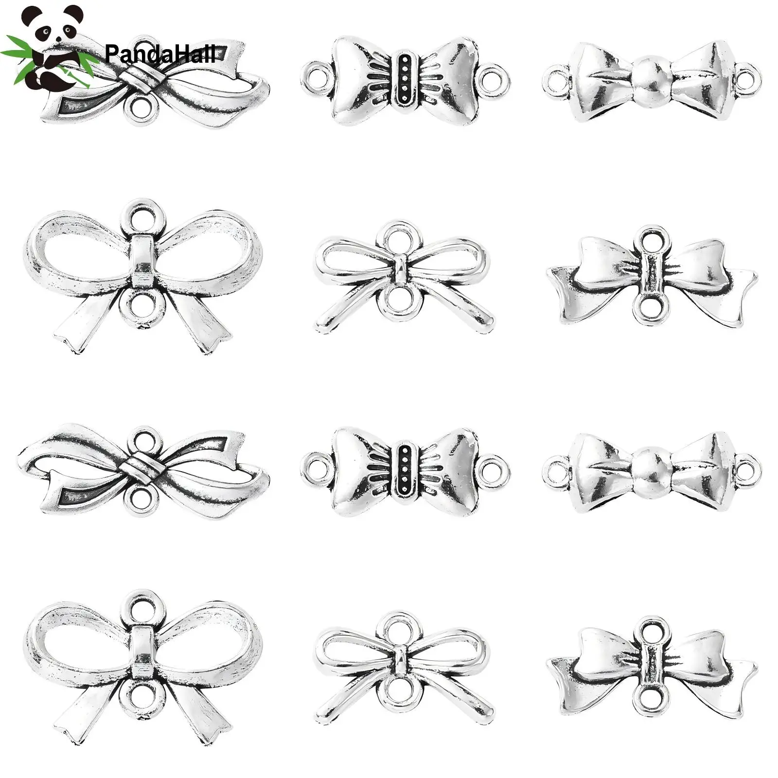 

Pandahall 60Pcs 6 Styles Tibetan Bowknot Charms Links Antique Silver Bow Connector Pendants for DIY Earrings Necklaces Making
