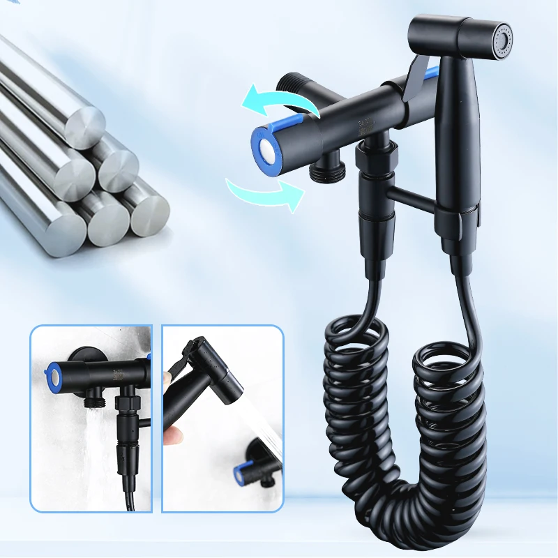 

1pc Stainless Steel Handheld Bidet Sprayer Multifunctional 2-In-1 Toilet Spray Gun with Water Angle Valve