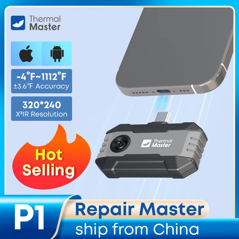 Caméra thermique P1 pour téléphone iPhone et Android 320*240 résolution X3IR 600 ℃   Plage de température élevée 25 Hz pour l'inspection domestique