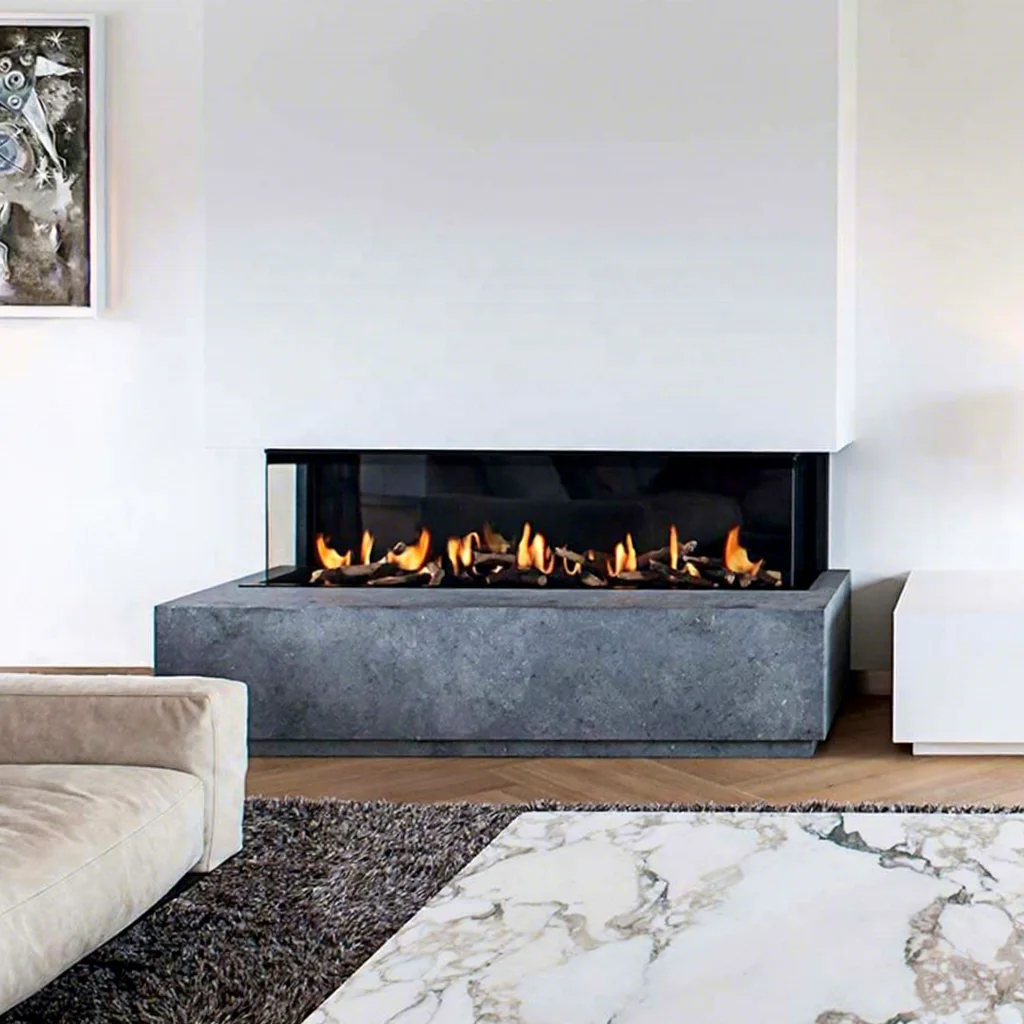 48Inch 1219.2x720x380mm Contemporary Insert Wall-mounted 3 Sided Glass Living Room    Fireplace with Chimney Inbuilt