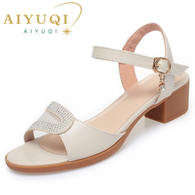 AIYUQI Women Sandals 2024 Summer New Fashion Mid Heel Women Sandals Non Slip Large Size Casual Women Dress Sandals