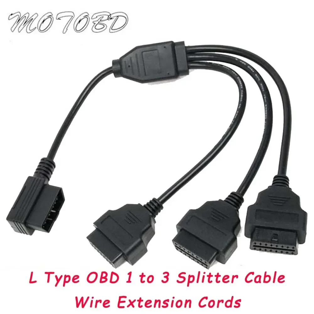 

50CM L Type Elbow Head 16 Pin OBD 1 To 3 Splitter Cable Wire Extension Cords Male To Triple Female Connector Elm327 OBD2 Code