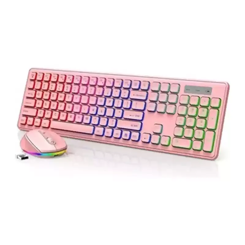 Rgb Backlit Wireless Keyboard And Mouse Combination Rechargeable Luminous Letters Full-Size Ergonomic Sleep Mode 2.4ghz Laptop