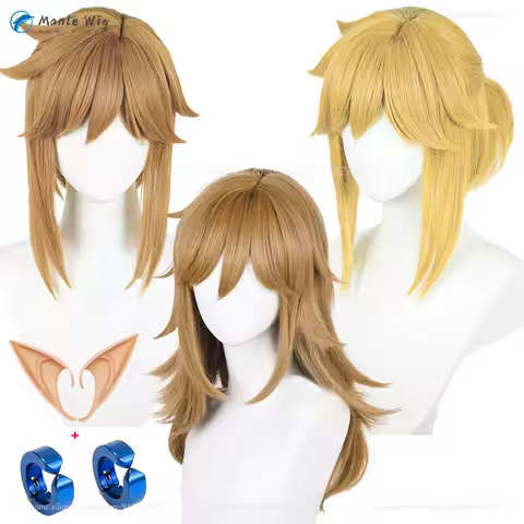 Anime Link Cosplay Wigs Princess Link Cosplay Wigs 29cm Glod/Brown Wig Heat Resistant Synthetic Hair Party Anime Wigs + Wig Cap