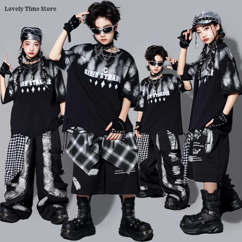 Boys Hip Hop T-shirt Brushed Silver Pants Graffiti Shorts Girls K-pop Street Dance Costume Kid Jazz Clothes Set Child Streetwear