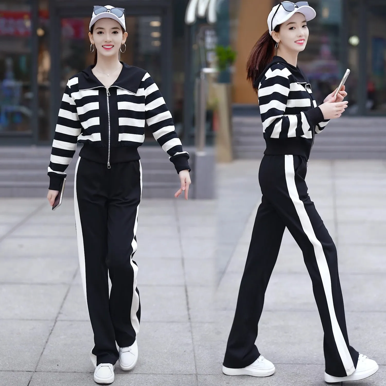 Black White Striped Spring Autumn Knitted Short Two Piece Set Fashion Woman Elegant Womens Sweaters 2-piece Set 2024 Female