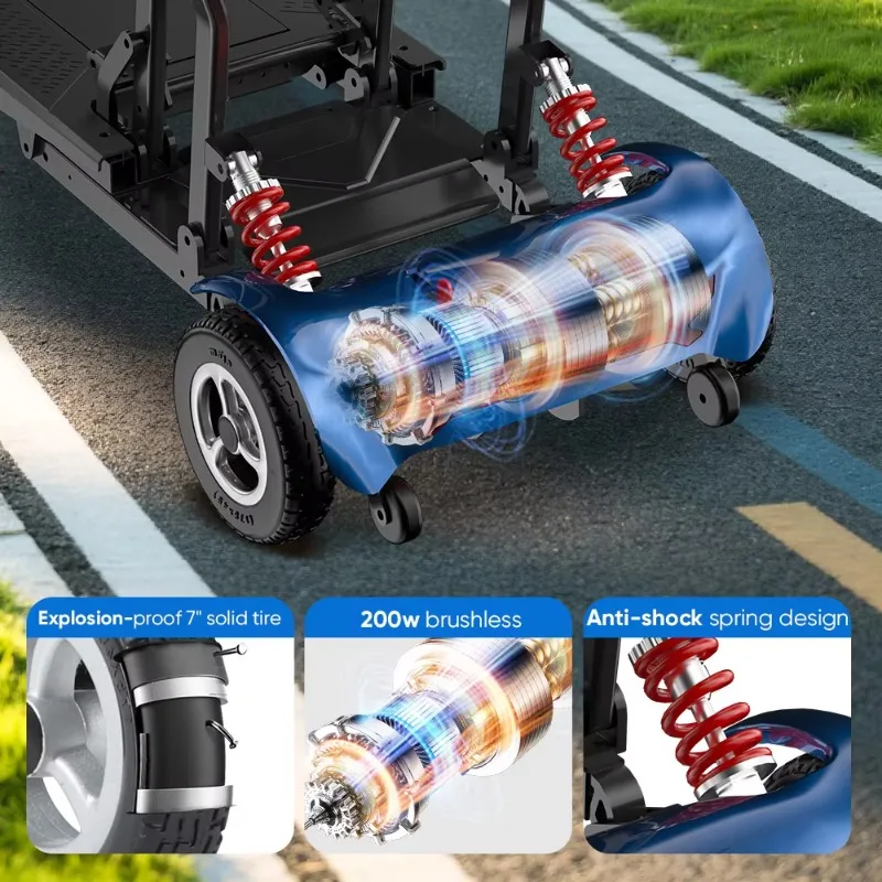 Ultra Light Weight 4 Wheel Strong Load Magnesium Electric Scooter Easy Fold Removable Basket Lithium Battery Mobility Scooter