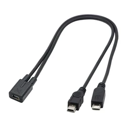 0.3M Mini USB Female to Mini-usb Micro-usb Male Y Splitter Charging Power Extension Cable for Simultaneously Charge Two Devices