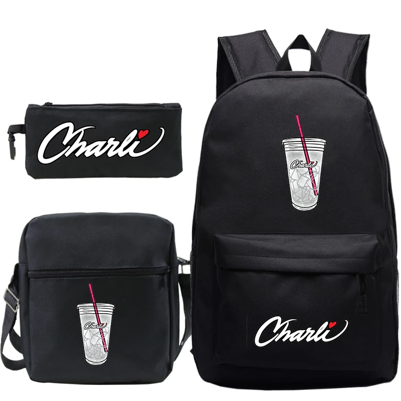 Charli Damelio ransel tas sekolah pelajar tas pensil tas bahu Charli Damelio 3 buah/Set ransel tas sekolah anak laki-laki anak perempuan