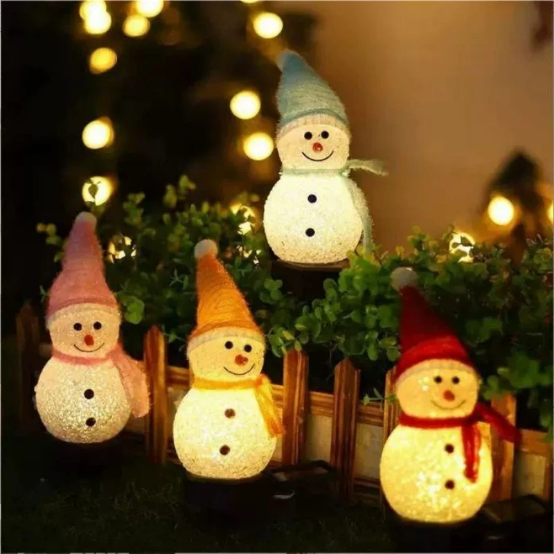 Outdoor Christmas Decorations Solar Snowman Lights Garden Stake Pathway Lights Warm White LED Lawn Yard Holiday Decor