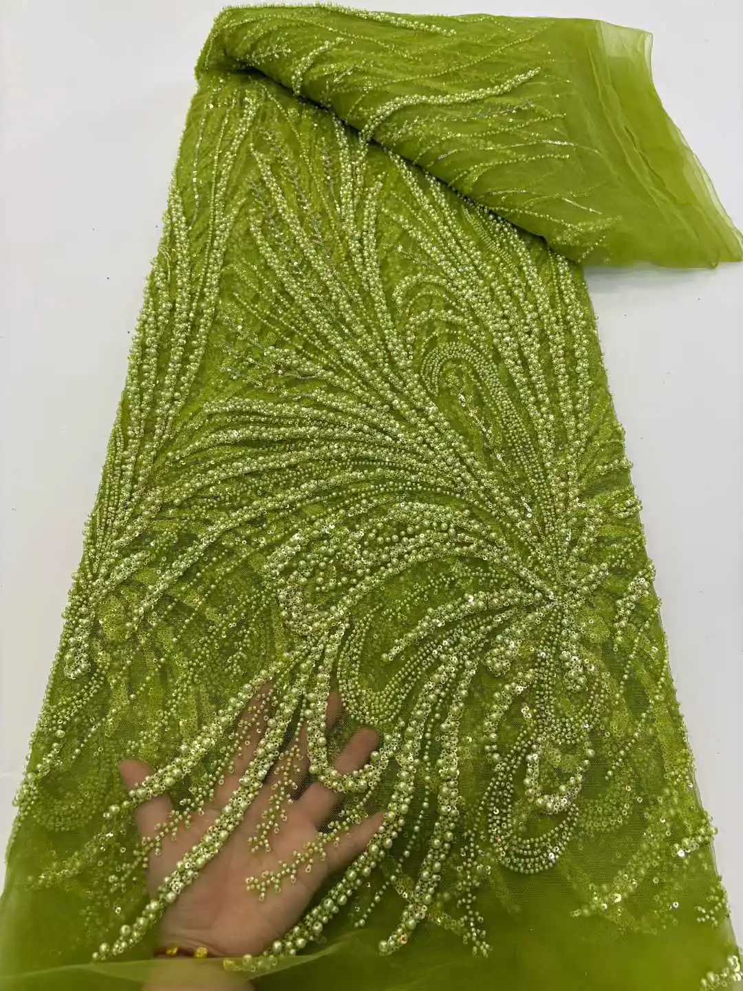 Kain Renda Manik-Manik Buatan Tangan Afrika Mewah 2026 Kain Renda Payet Prancis Nigeria untuk Menjahit Gaun Pengantin